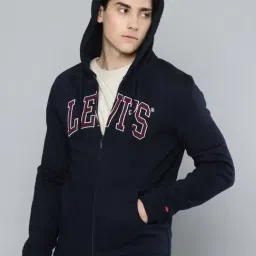 Levi's Navy Blue Cotton Slim Fit Logo Printed Hooded Sweatshirt image 3