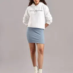 Tommy Hilfiger White Logo Regular Fit Cotton Hooded Neck Sweatshirt image 5