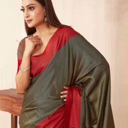 Silk Land Green & Red Woven Saree With Unstitched Blouse image 5