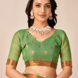 Saree Mall Green & Brown Woven Saree With Unstitched Blouse image 5