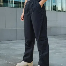Bewakoof Navy Relaxed Fit High Rise Parachute Pants-image-28
