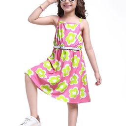 Hola Bonita Girl Floral Print Shoulder Straps A-Line Dress Comes with a belt-picture-49