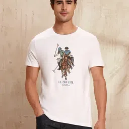 U.S. Polo Assn. Denim Co. White Cotton Slim Fit Logo Printed T-Shirt-image-9