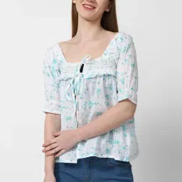 Forever 21 Cotton White Floral Print Top-image-56