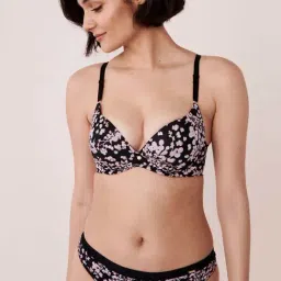 La Vie En Rose Black Floral Print Demi Cup Bra-image-95