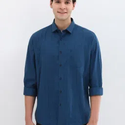 Allen Solly Blue Cotton Slim Fit Checks Shirt-image-99
