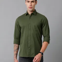 CAVALLO by Linen Club Green Contemporary Fit Cotton Linen Shirt-picture-19