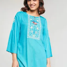 Global Desi Aqua Floral Tunic-image-47