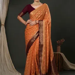 Saree Mall Peach & Maroon Woven Saree With Unstitched Blouse-image-11