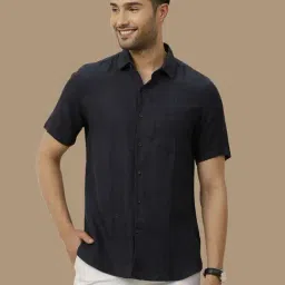 Linen Club Black Linen Contemporary Fit Shirt-image-11