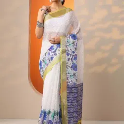 Libas White Regular Fit Floral Print Saree With Unstitched Blouse-image-76