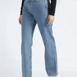 Calvin Klein Jeans Straight Fit Denim Light Rinse Washed High Rise Jeans-picture-45