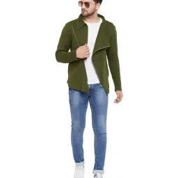 Hypernation Olive Green Cotton Regular Fit Jacket image 5