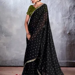 Saree Mall Black Embellished Sarees With Unstitched Blouse-image-36