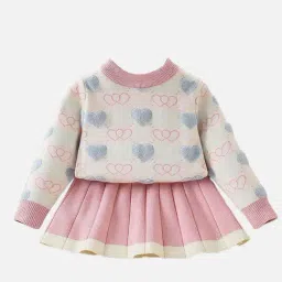 Little Surprise Box Girls Pink & White Embroidery Full Sleeves Clothing Sets-image-55