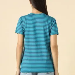 Allen Solly Blue Cotton Regular Fit Striped T-Shirt image 2