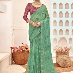 Saree Mall Green Printed Sarees With Unstitched Blouse-picture-31