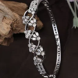 Anouk Women Brass American Diamond Silver-Plated Bangle-Style Bracelet-image-4