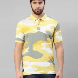 Royal Enfield Yellow Regular Fit Spring Camo Print Polo T-Shirt-image-4