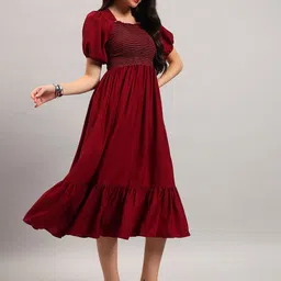 Femvy Smocked Square Neck Fit And Flare Dress-picture-24