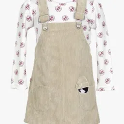 Peppermint Kids Beige & Off White Solid Dungaree With Top-image-38