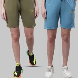 Vimal Jonney Olive & Blue Cotton Sports Shorts - Pack of 2-picture-26