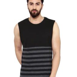 Hypernation Black & Grey Striped Sleeveless T-Shirt-picture-48