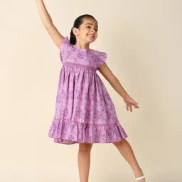 Fabindia Kids Lavender Printed Dress-image-89