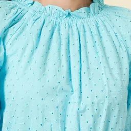 YU by Pantaloons Aqua Blue Cotton Self Pattern Crop Top image 2