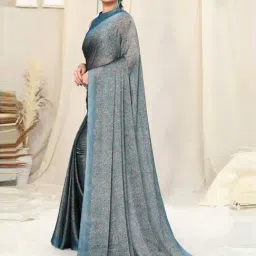 MIRCHI FASHION Grey Printed Saree With Unstitched Blouse image 3