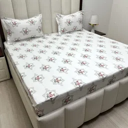 Pure Decor Royal Passion White Printed Pure Cotton 400 TC Queen Bedsheet Set 2.28m x 2.54m-picture-13