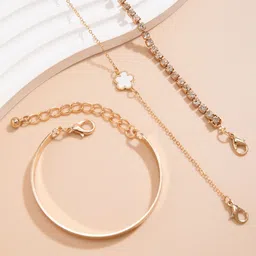 Jewels Galaxy Women 3 Crystals Antique Gold-Plated Charm Bracelet image 1