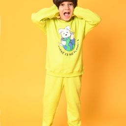 Anthrilo Full Sleeves Planet B Print Fleece Sweatshirt With Jogger - Green-picture-22