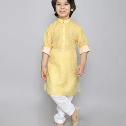 Ministitch Full Sleeves Geometric Printed Kurta & Pyjama Set - Yellow-picture-19