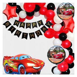 Bubble Trouble Car Theme Birthday Decorations - 66pc Combo - 60 Multicolor Balloons, 1 Car Theme Foil Balloons set of 5 & 1 Happy Birthday Banner ( Car Birthday Theme Decoration )-picture-27