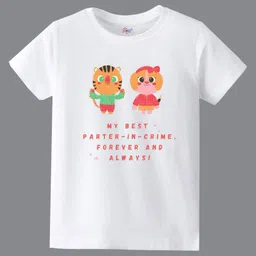 KAVEE Pure Cotton Friendship Day Theme Half Sleeves Partner In Crime Text Printed Tee - White-picture-27