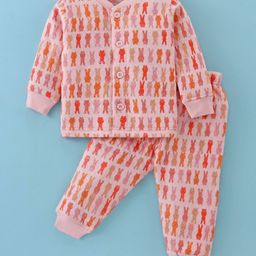 Doreme Full Sleeves Front Open Winter Wear Co-Ord Suit With Bunnies Print - Light Pink-image-89