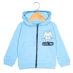 The Mom Store Cotton Full Sleeves Hug Me Text Printed Hooded Jacket - Light & Sky Blue-picture-13