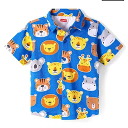 Babyhug Cotton Knit Half Sleeves Shirt with Animals Print- Blue-picture-10