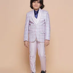 AJ Dezines Cotton Blend Full Sleeves Checked 4 Piece Party Suit Set - Light Pink image 1