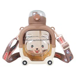 New Pinch Cartoon Bear Kids Water Bottle Cute Plastic Water Bottle with Straw Large Capacity Portable for Children- Pack of 1- Color May Vary - 1000 ml-picture-27