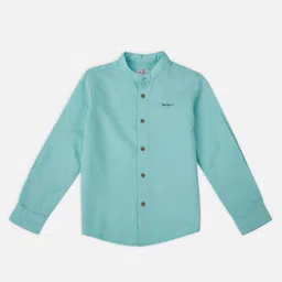 Pepe Jeans Cotton Blend Woven Full Sleeves Mandarin Collar Solid Shirt - Blue-image-25