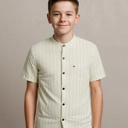 Charchit Cotton Blend Woven Half Sleeves Striped Shirt - Light Green-picture-28