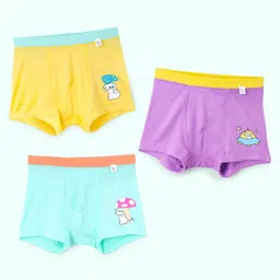 SuperBottoms Bamboo Knit Pack Of 3 Baby Bunny Designed Boxers With Funky Tattoo - Yellow Purple & Green-image-34