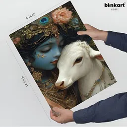 blinkart Blue & White Printed Lord Krishna Religious Wall Art image 5