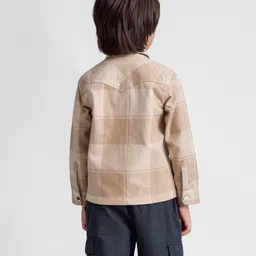 Taffykids Twill Full Sleeves Checked Shacket - Beige image 3