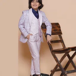 AJ Dezines Cotton Blend Full Sleeves Checked 4 Piece Party Suit Set - Light Pink image 4