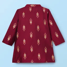 EARTHY TOUCH Woven Full Sleeves Kurta Dhoti Set with Motif Glitter Print - Maroon image 3