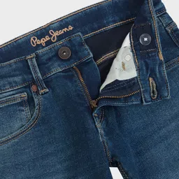 Pepe Jeans Knit Full Length Mid Rise Solid Color Jeans - Blue image 3