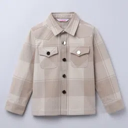 Taffykids Twill Full Sleeves Checked Shacket - Beige image 5
